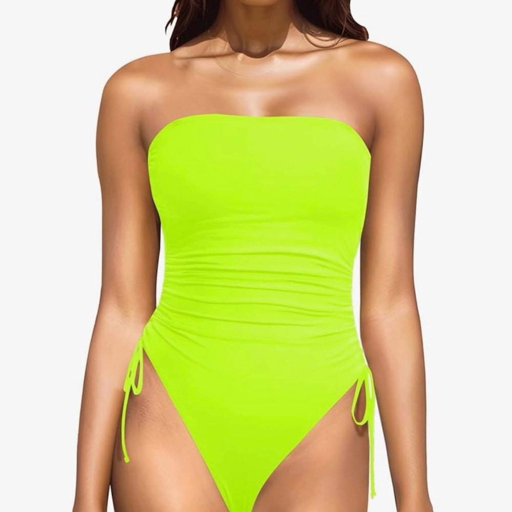 Neon Yellow Strapless Swimsuit